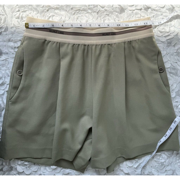 Helmut Lang Shorts Womens Size 6 Pleated Twill High Waist Pull On Logo Waist - Picture 6 of 9